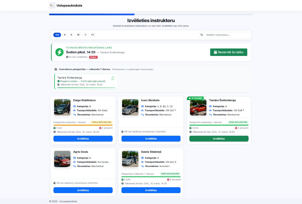 Instruktoru saraksts ar pieejamību